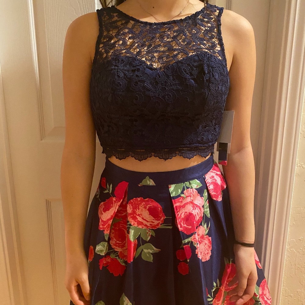 2 piece lace top and flower skirt (brand new!)
